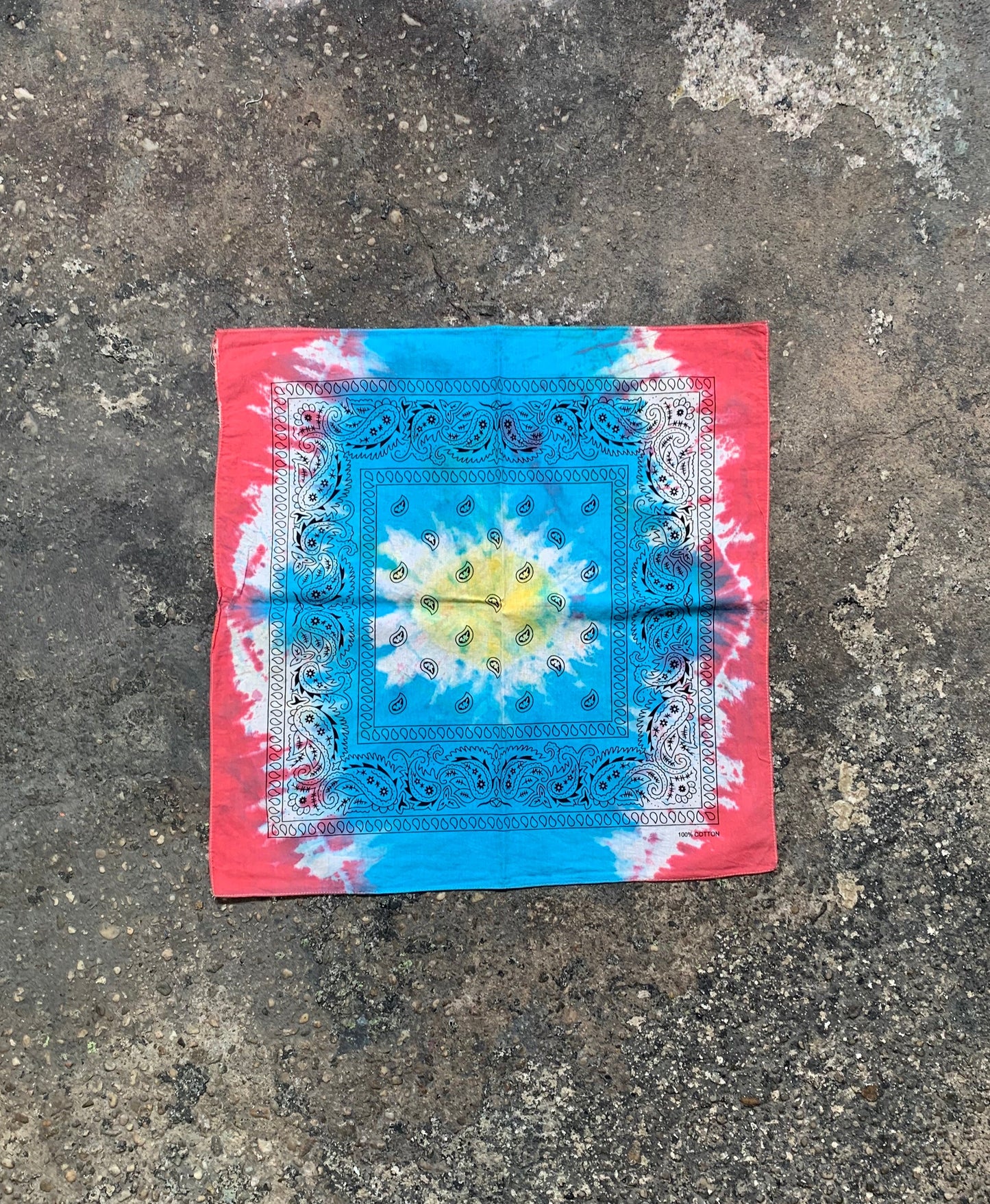 Red, Baby Blue, Yellow Splatter - Tie Dye - Bandana