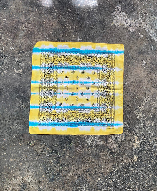 Baby Blue, Yellow Stripe - Tie Dye - Bandana