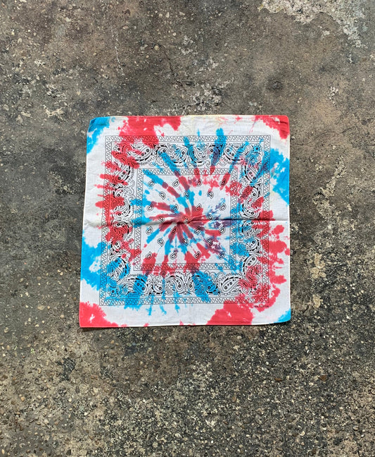 Red, Baby Blue, White Swirl - Tie Dye - Bandana