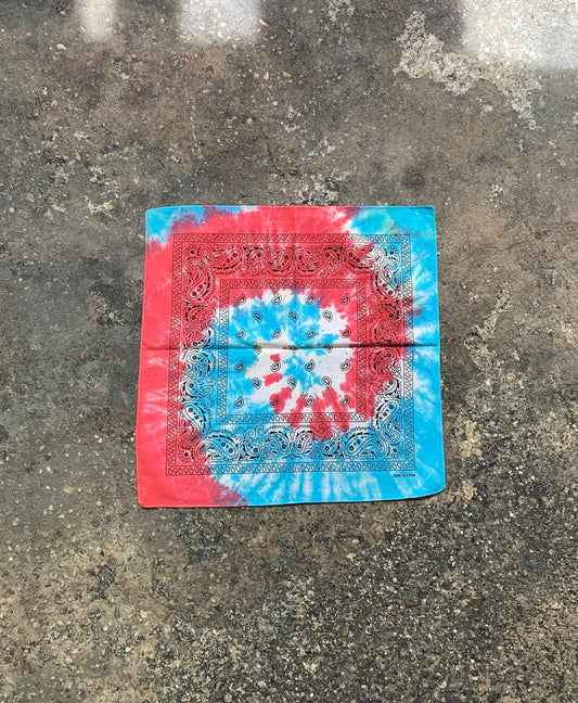 Red, Baby Blue Swirl - Tie Dye - Bandana