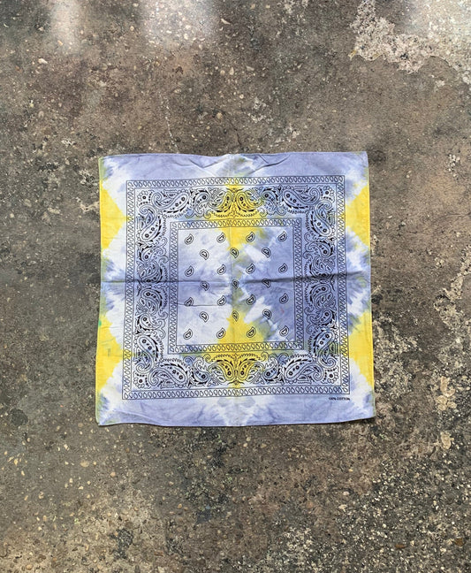 Yellow, Light Grey Diamond Splatter - Tie Dye - Bandana