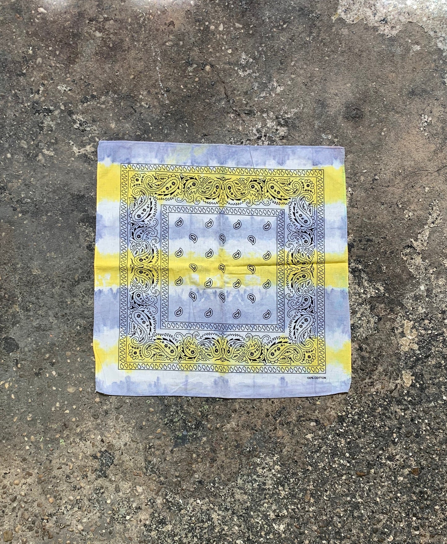 Yellow, Light Grey Stripes - Tie Dye - Bandana