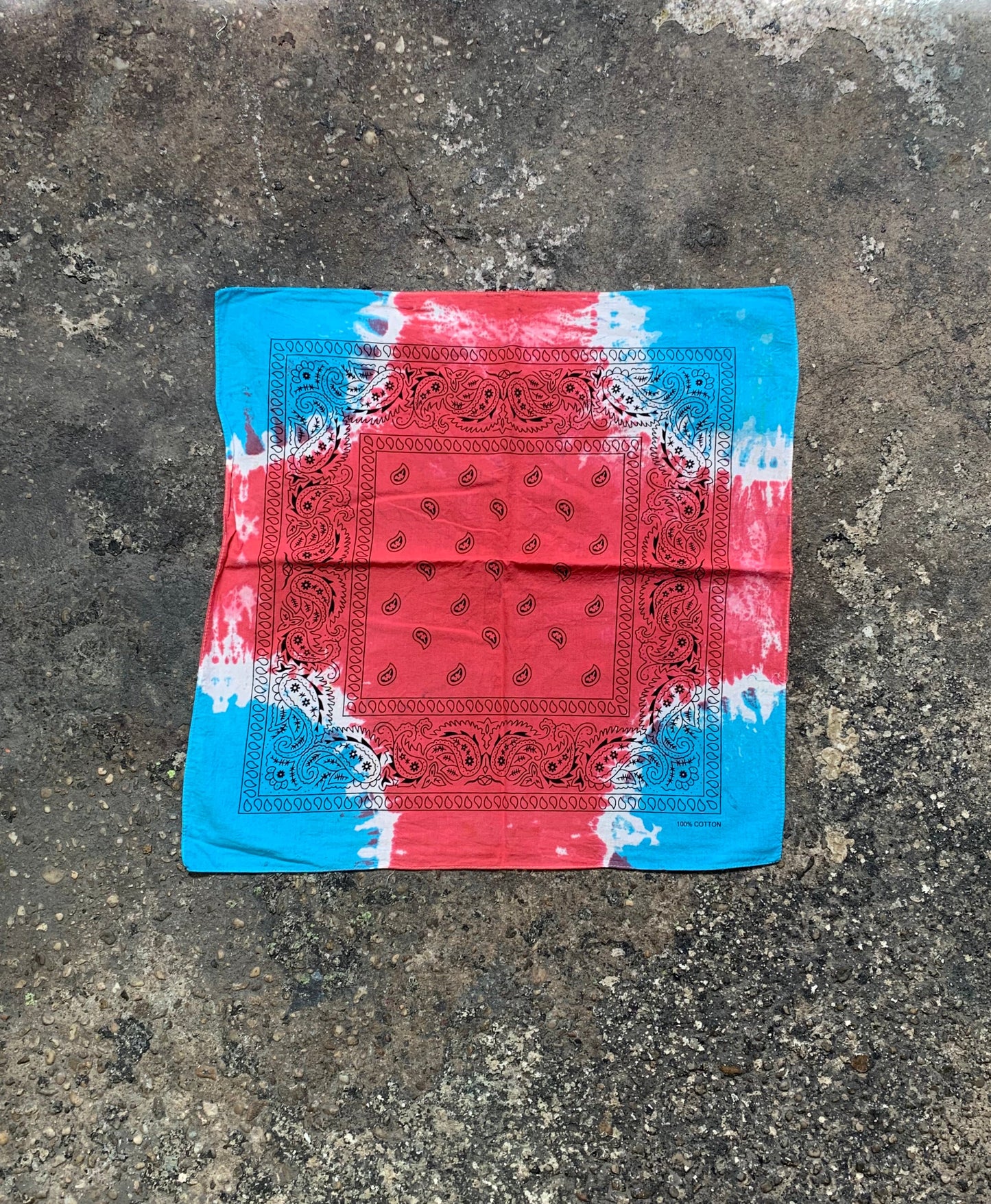 Red, Baby Blue Splatter - Tie Dye - Bandana